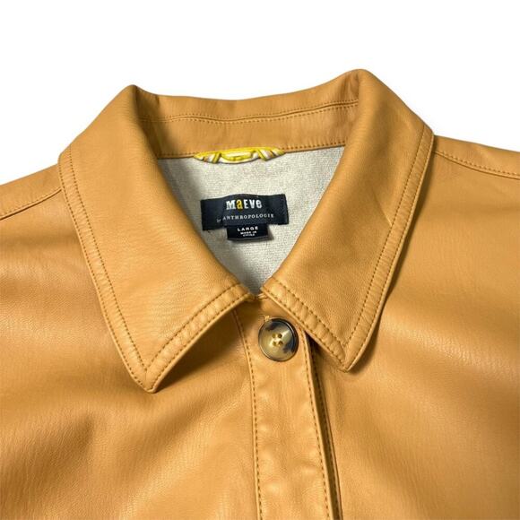 Anthropologie Maeve Faux Leather Shirt Jacket SIZE L Tan Gold Shacket Pocket - Picture 11 of 16